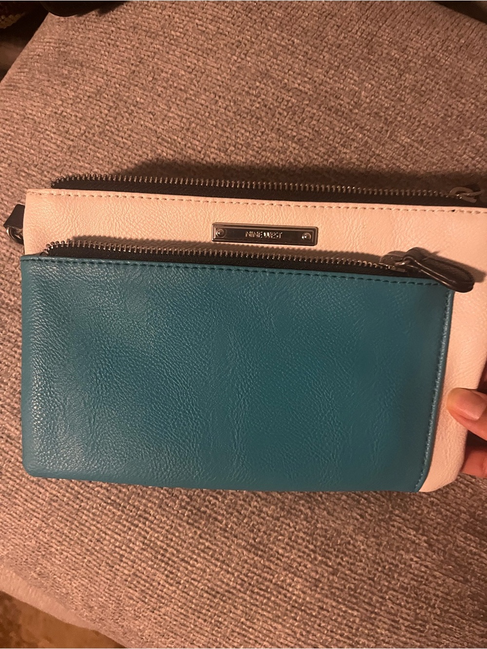 Nine West Teal and Cream Double Zip Wristlet Clutch